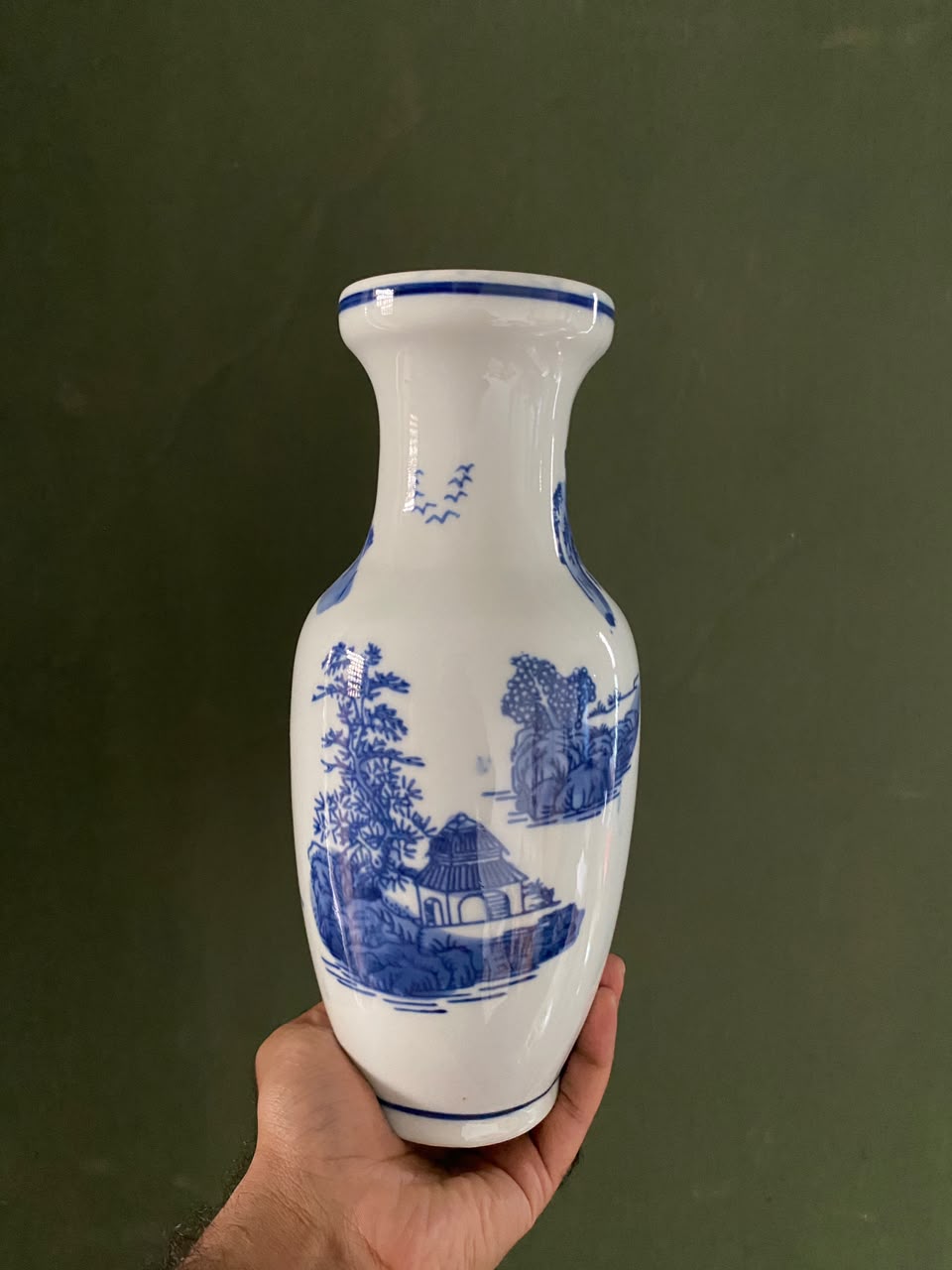 Imported Blue & White Chinese Porcelain Decorative Vase | Luxury Chinoiserie Ceramic Flower Vase | Landscape Design
