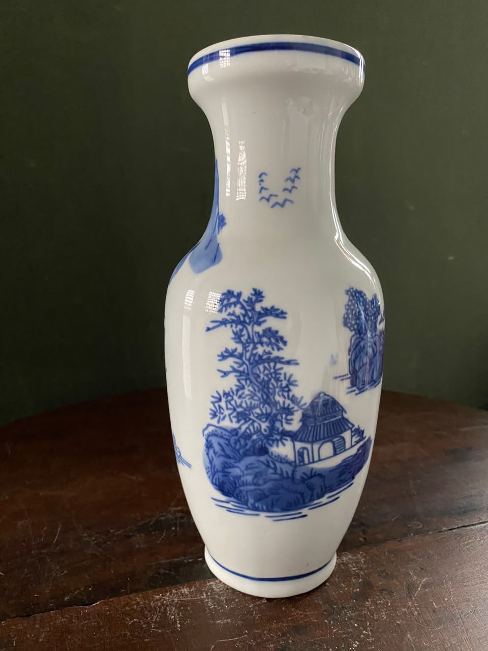 Imported Blue & White Chinese Porcelain Decorative Vase | Luxury Chinoiserie Ceramic Flower Vase | Landscape Design