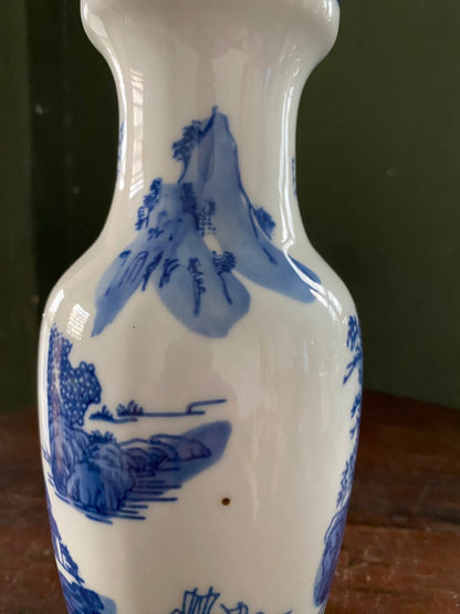 Imported Blue & White Chinese Porcelain Decorative Vase | Luxury Chinoiserie Ceramic Flower Vase | Landscape Design