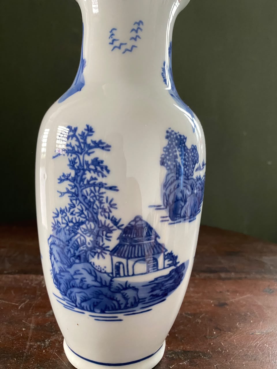 Imported Blue & White Chinese Porcelain Decorative Vase | Luxury Chinoiserie Ceramic Flower Vase | Landscape Design