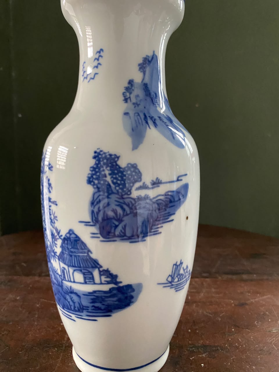 Imported Blue & White Chinese Porcelain Decorative Vase | Luxury Chinoiserie Ceramic Flower Vase | Landscape Design