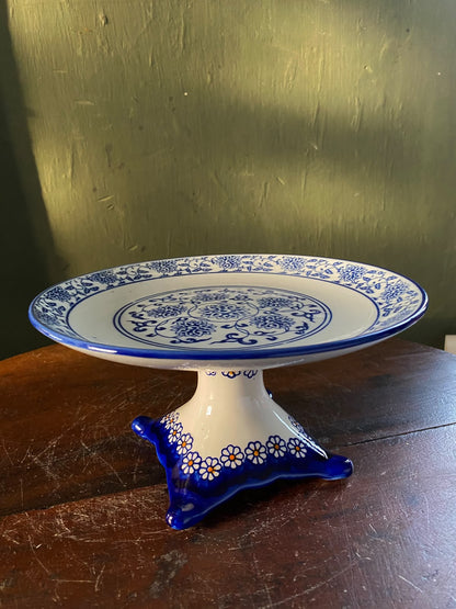 Blue & White Floral Ceramic Pedestal Stand
