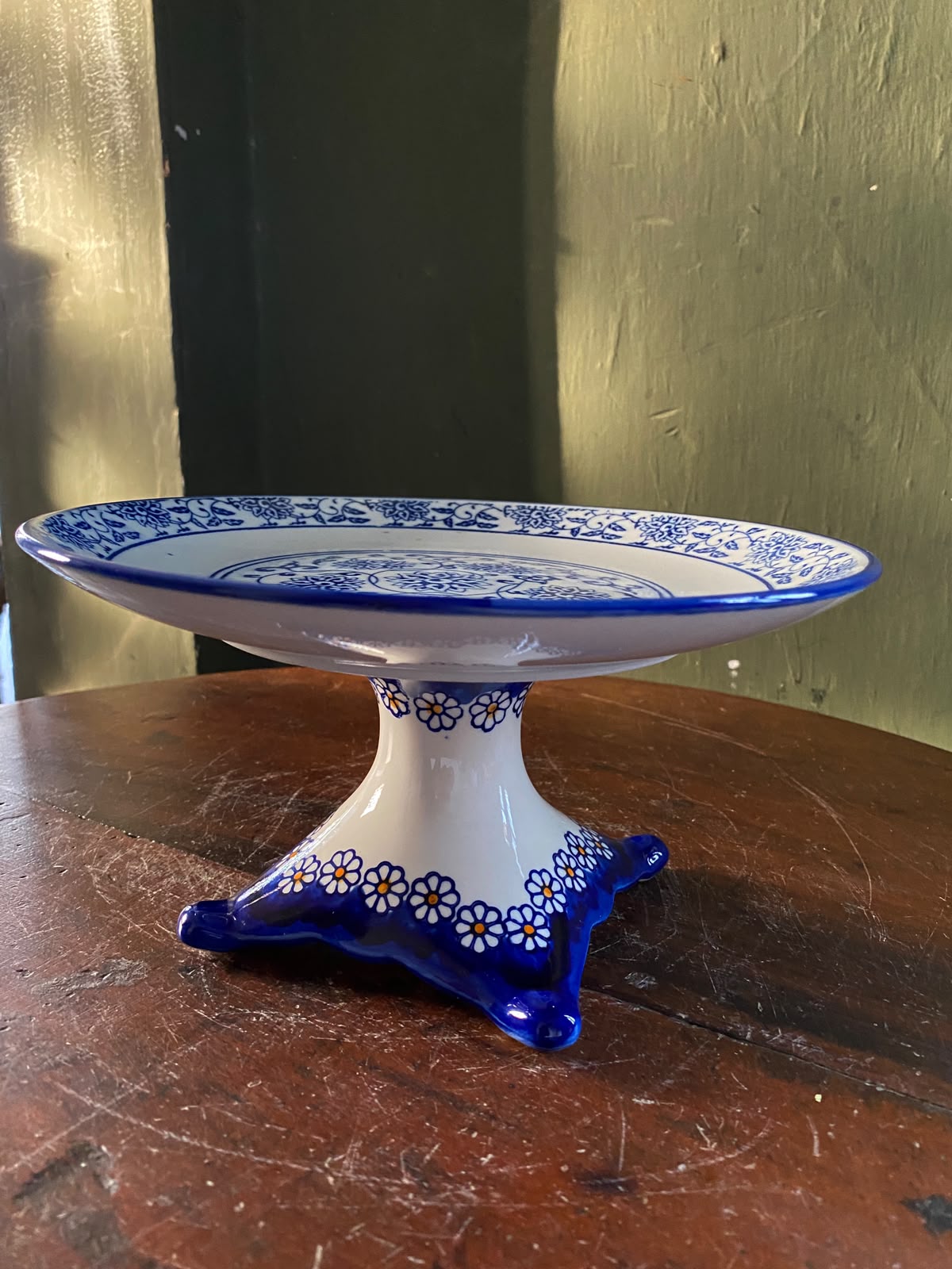 Blue & White Floral Ceramic Pedestal Stand