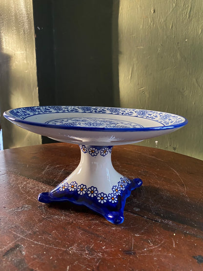 Blue & White Floral Ceramic Pedestal Stand
