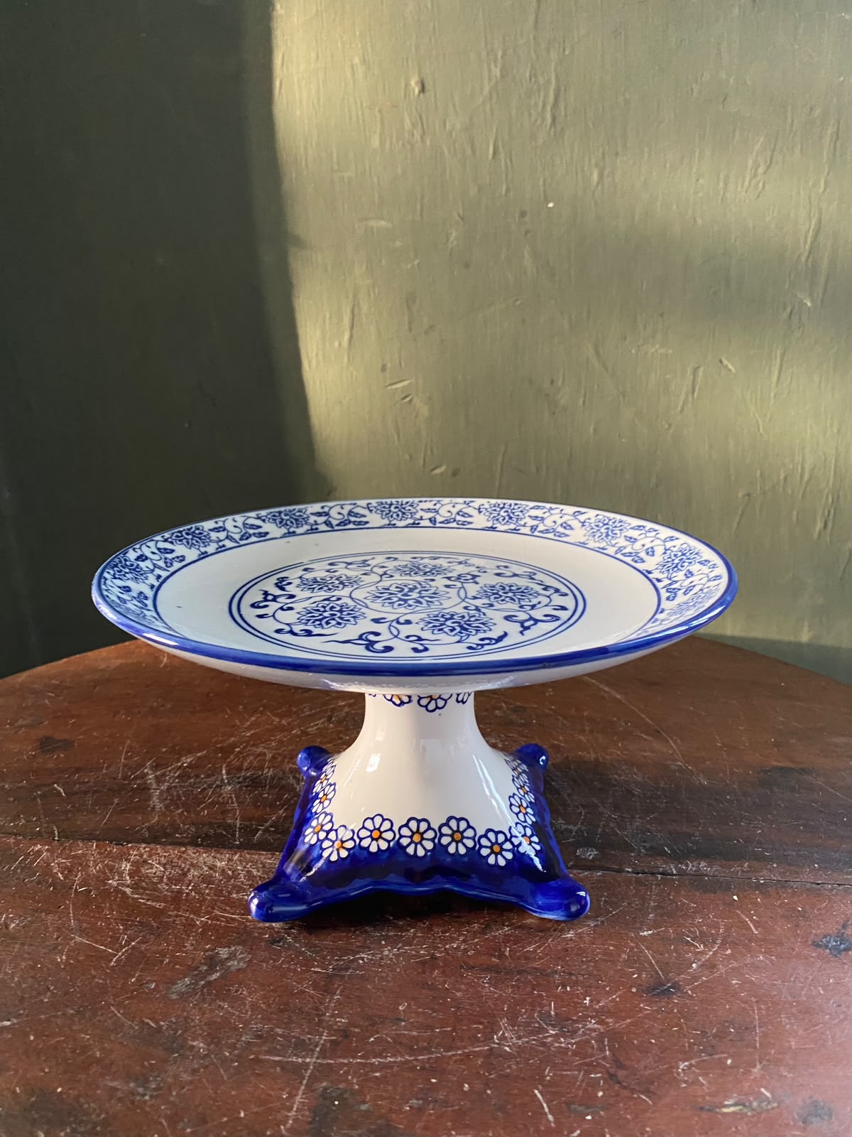 Blue & White Floral Ceramic Pedestal Stand