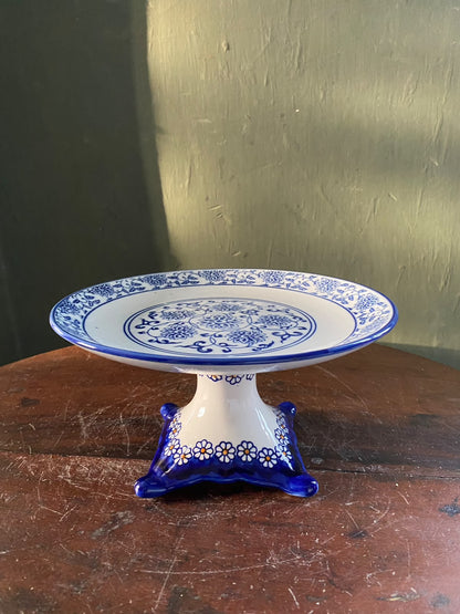 Blue & White Floral Ceramic Pedestal Stand