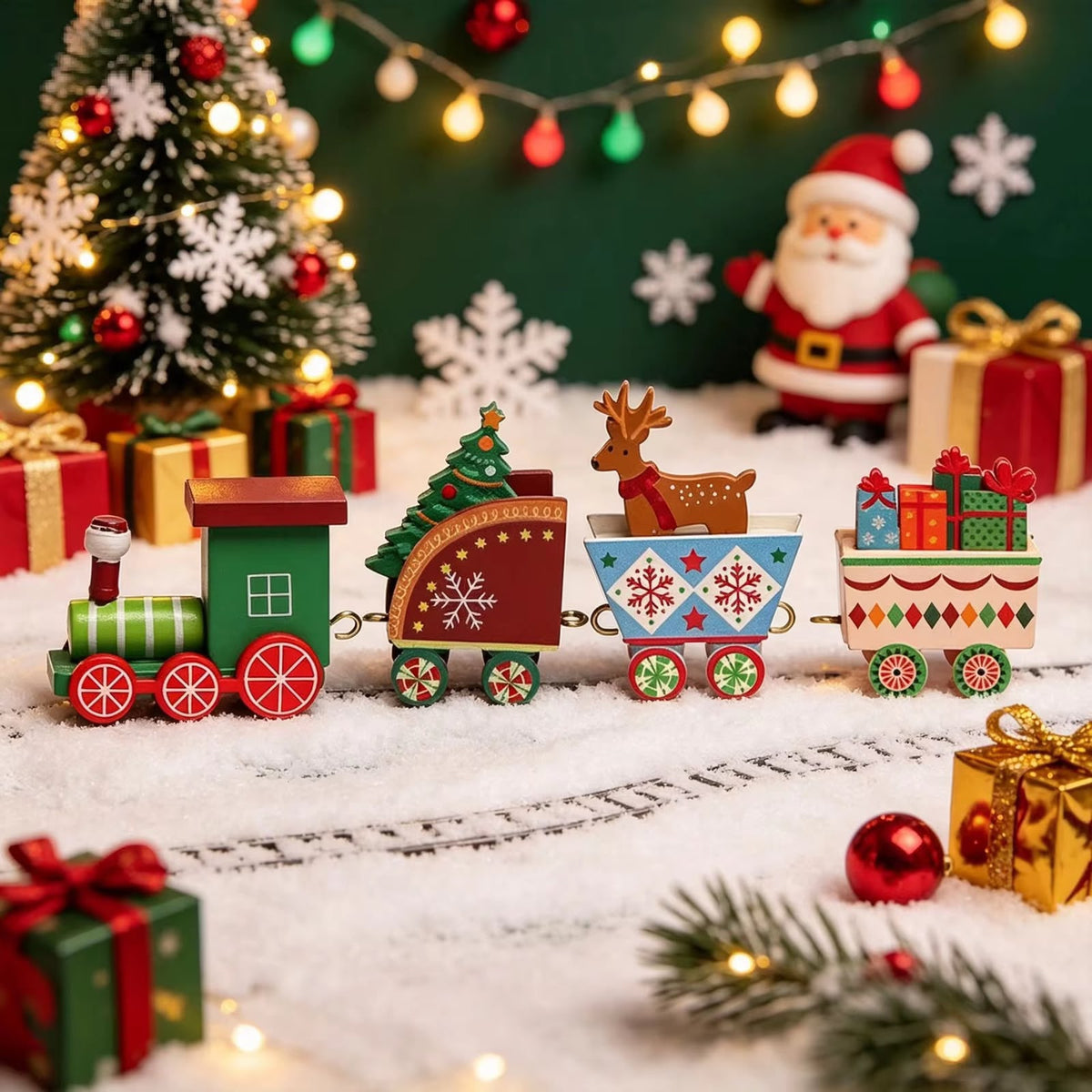 Wooden Christmas Train Decorative Set
