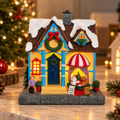 Light-up Christmas village house resin tabletop decoration
