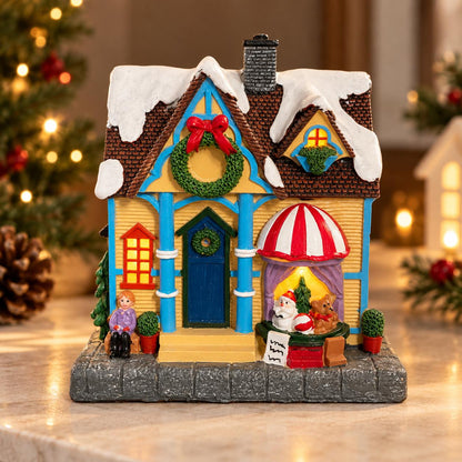 Resin Christmas village house with internal LED light decoration
