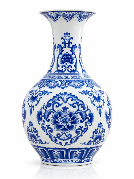 Blue & White Floral Ceramic Decorative Vase