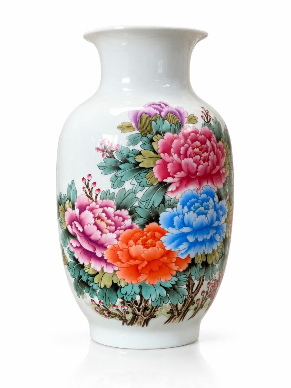 Multicolour Floral Ceramic Vase with Botanical Artwork – Prosperity