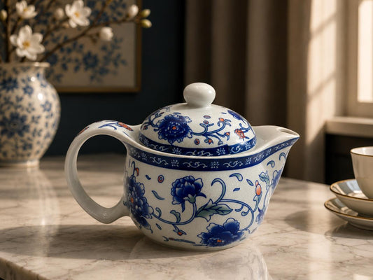 Imported porcelain teapot with stainless steel infuser and lid