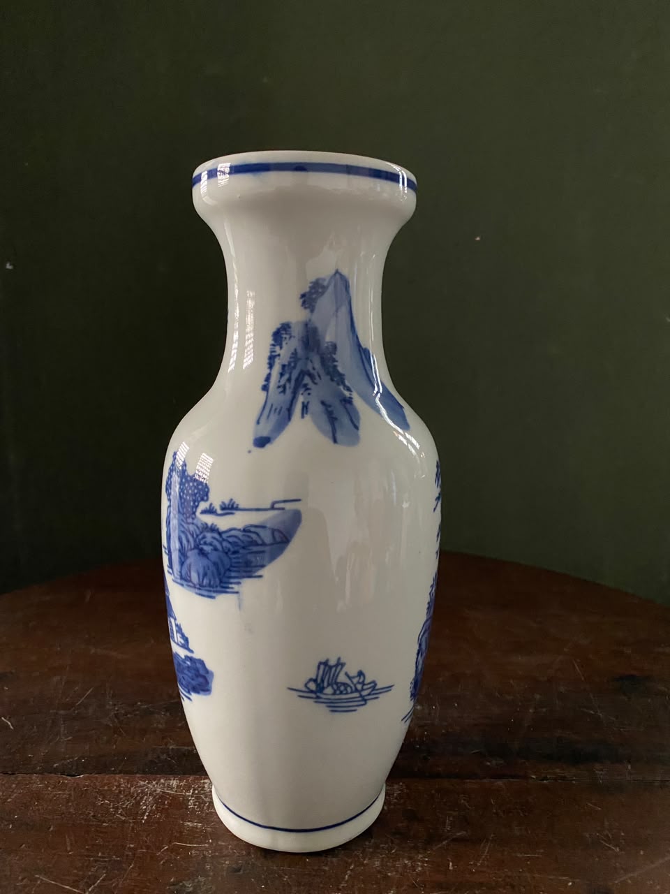 Imported Blue & White Chinese Porcelain Decorative Vase | Luxury Chinoiserie Ceramic Flower Vase | Landscape Design