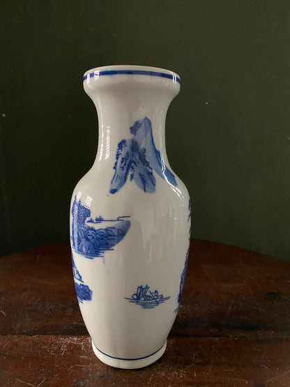 Imported Blue & White Chinese Porcelain Decorative Vase | Luxury Chinoiserie Ceramic Flower Vase | Landscape Design