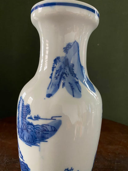 Imported Blue & White Chinese Porcelain Decorative Vase | Luxury Chinoiserie Ceramic Flower Vase | Landscape Design