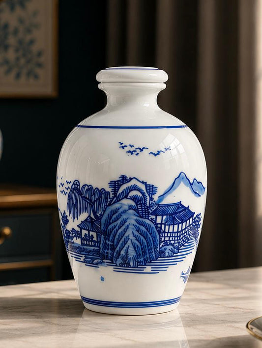 Imported Blue & White Chinese Porcelain Vase | Decorative Oriental Ceramic Flower Vase | Chinoiserie Home Decor