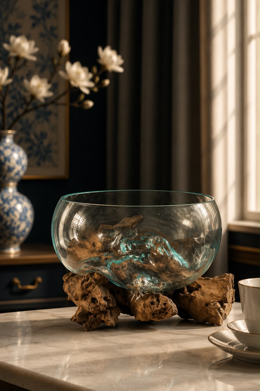 Molten Glass on  Driftwood-Oceanbowl(large)