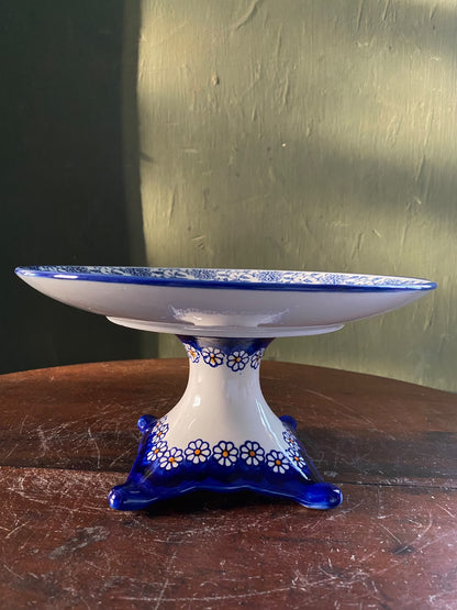 Blue & White Floral Ceramic Pedestal Stand