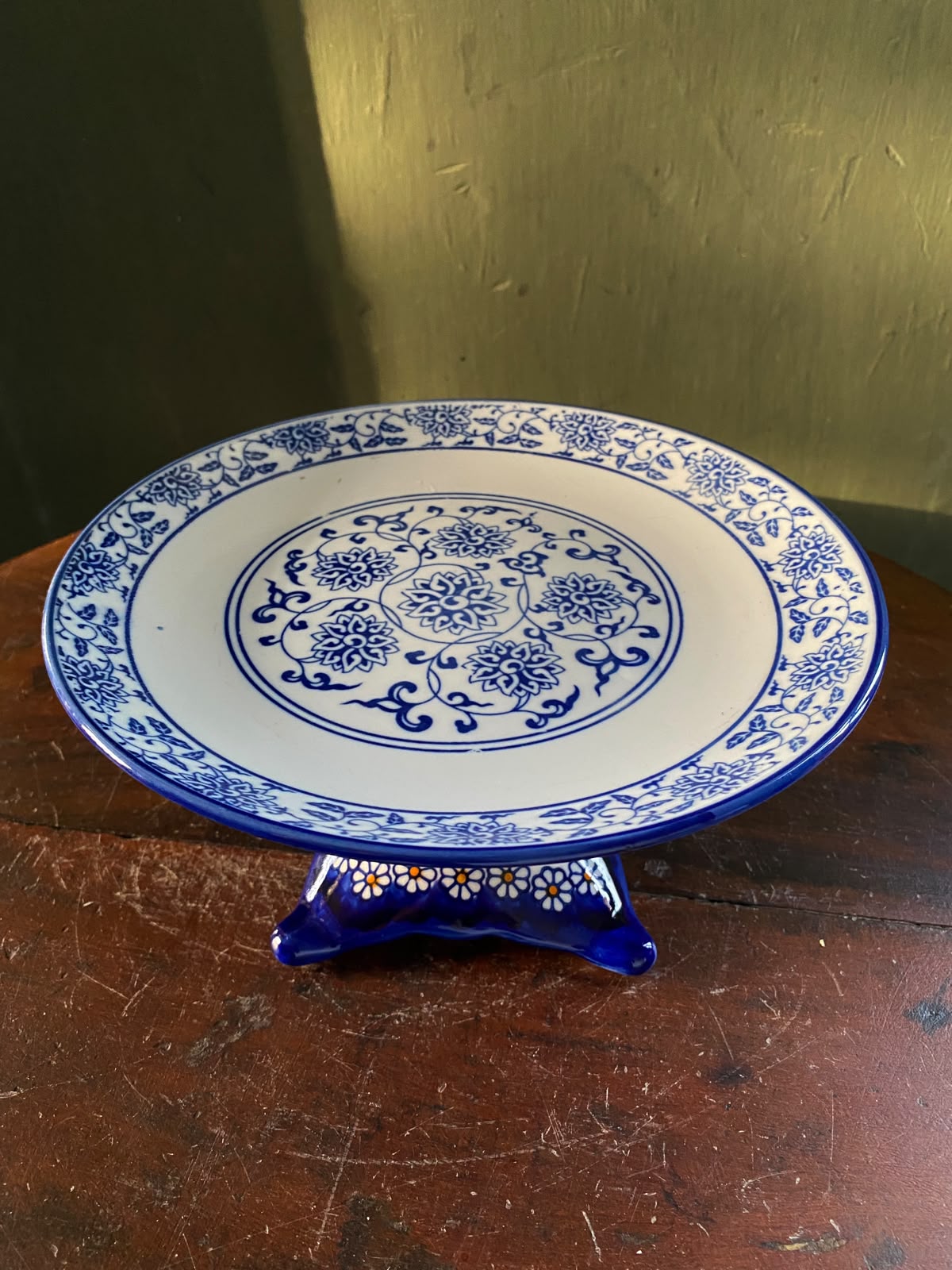 Blue & White Floral Ceramic Pedestal Stand