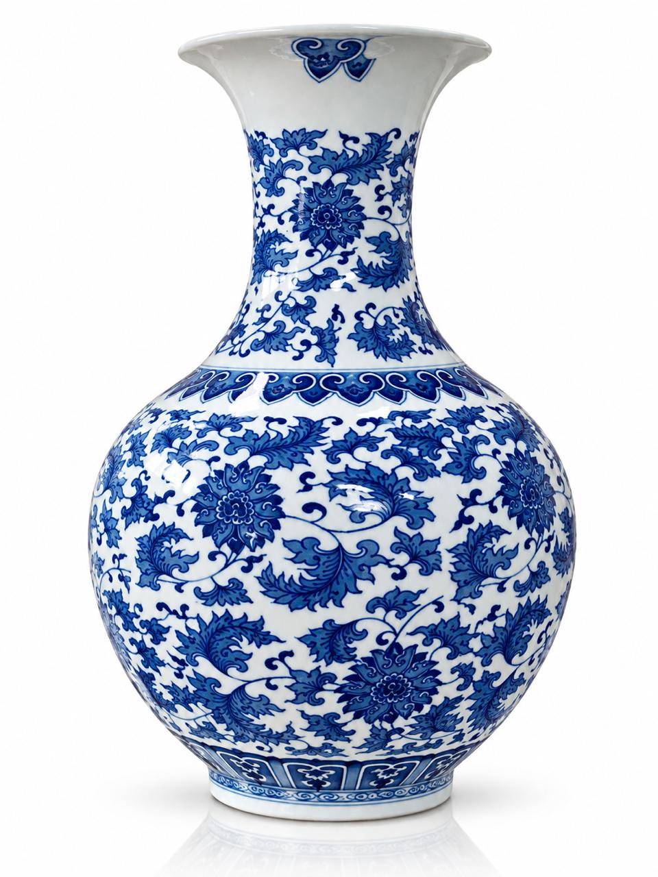 Blue & White Floral Ceramic Vase – 3 Sizes